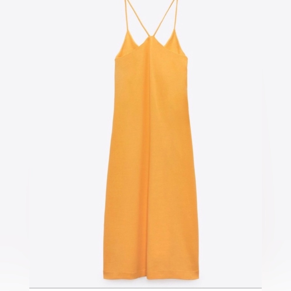 Zara Orange/Yellow Spaghetti Strap Dress, Size M - Picture 6 of 7
